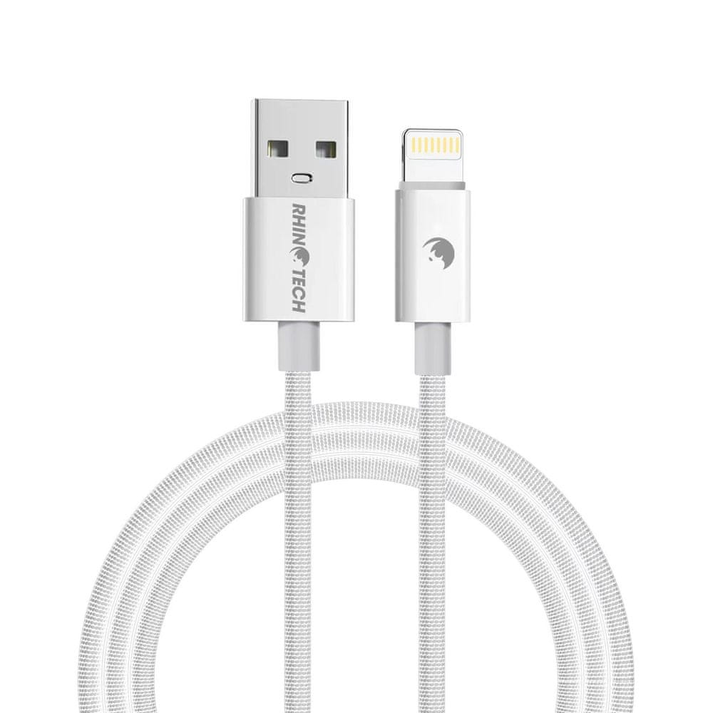 RhinoTech kábel s nylonovým opletom USB-A na Lightning 2,4 A 1M RTACC383, biela